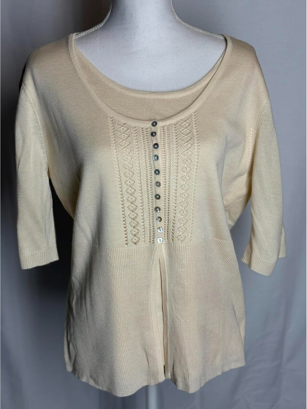 Vintage Requirements Yellow Knit Blouse Top Embroidery & Button Details XL NWT